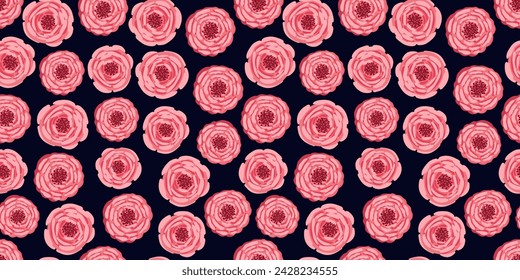 Seamless pattern with blooming roses. Vector floral illustration for postcard, poster, fabric, wrapping paper, decor etc. Flowers for spring and summer holidays.