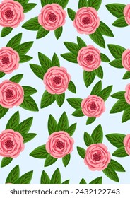 Seamless pattern with blooming roses. Vector floral illustration for postcard, poster, fabric, wrapping paper, decor etc. Flowers for spring and summer holidays.