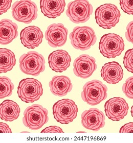 Seamless pattern with blooming roses. Vector floral illustration for postcard, poster, fabric, wrapping paper, decor etc. Flowers for spring and summer holidays.