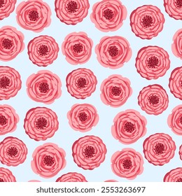 Seamless pattern with blooming roses. Vector floral illustration for postcard, poster, fabric, wrapping paper, decor etc. Flowers for spring and summer holidays.