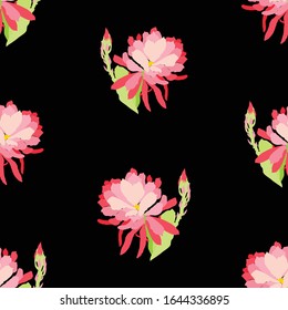 Seamless pattern of blooming tropical cactus