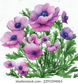 Flor de patrón sin foco flores anémonas acuarela estilo ilustración