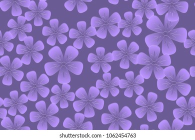 Seamless pattern of the blossom sakura. Ultra violet background, gradient and layer shift