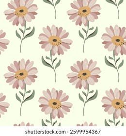 Seamless pattern with blossoming abstract flowers. Floral wallpaper in a flat style. Repeat botanical ornament. Texture for textile or wrapping paper.
