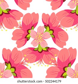 seamless pattern of blossoming cherry Japanese and Chinese macro vector illustration