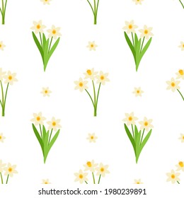 seamless pattern of blossoming fragrant daffodils. vector illustration