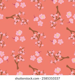 Seamless pattern with blossoming sakura. Illustration for the Hanami holiday. Design for fabric, textile, wallpaper, packaging
