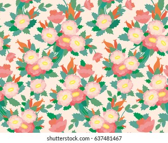 Seamless pattern with blossoming wild roses 