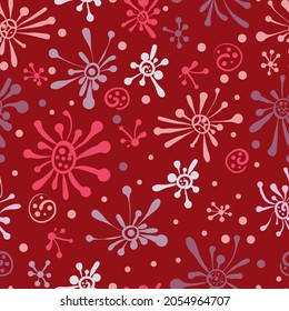 Seamless pattern with blots. Multi-colored blots on a red background