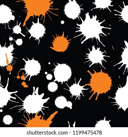 Seamless pattern with blots in white and orange colors on a black background. Happy Halloween.