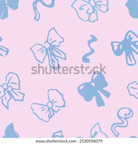 Seamless pattern with blu ribbon bow, hand drawn, cute pink ribbons, vector Grafik 