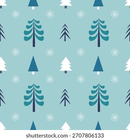 Patrón sin fisuras con árboles de Navidad abstractos azules sobre un fondo azul