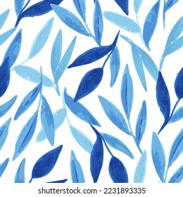 Seamless pattern with blue abstract leaves in watercolor style for wedding invitations, greeting cards and fabric