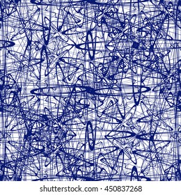 Seamless pattern with blue abstract ornament isolated on white (transparent) background. Vector illustration eps
