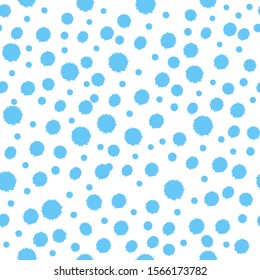 Seamless pattern with blue abstract spots, snowballs, blots. Vector illustration for the design of the winter season, festive Christmas background, banner, template.