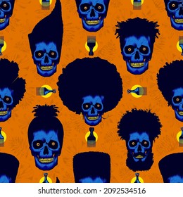 PERFEKTES SKULL-PATTERN MIT AFRO HAIR, FLOWERKEN UND HAARKOMBS