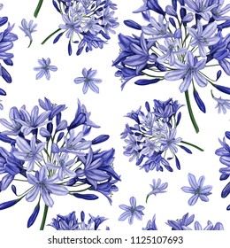 Seamless pattern. Blue agapanthus flower pattern. This pattern can be used for printing on textiles, wallpaper and other surfaces. svg