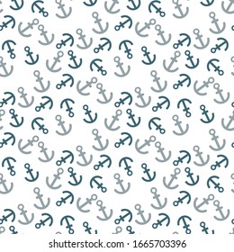 Seamless pattern with the blue anchor on the white background. Vector illustration. eps 10
