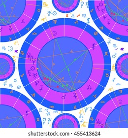 seamless pattern blue of astrological natal chart vector illustration