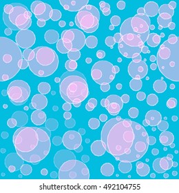 Seamless pattern blue background, beautiful white-pink circles, cocktail bubbles. Abstract vector.