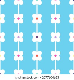 seamless pattern blue background with multicolored stamens flowers