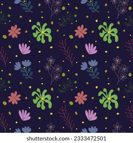 seamless pattern blue background with small flowers