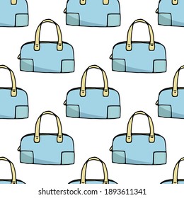 Seamless pattern with blue bags on white background. Vector image. 
