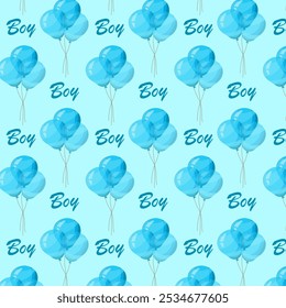 Seamless pattern blue balloons for Gender reveal party, event decoration, greetings, anvitations, baby shower, holiday, birthday. Helium ballon gift. Cartoon stile. Vector illustration.