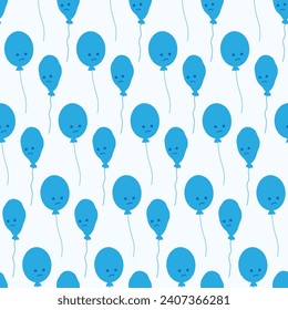 Seamless pattern of blue balloons with sad face. Design concept for greetings or invitation cards