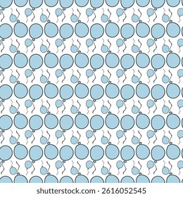 Seamless Pattern of Blue Balloons with Strings on White Background