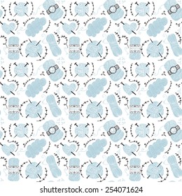 Seamless pattern with blue balls of yarn for knitting