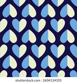 Seamless pattern with blue and beige hearts