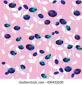 
Seamless pattern with blue berries . Lingonberry , Blueberry . Cute , simple.