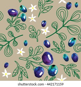 Seamless pattern with blue berries . Lingonberry , Blueberry . Cute , simple.
