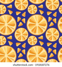 seamless pattern blue big orange slices vector 