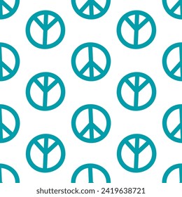 Seamless pattern with blue big peace symbols