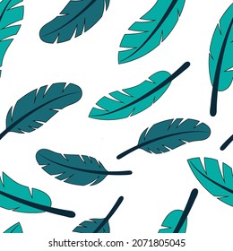 Seamless pattern with blue bird feathers. Print for textiles and packaging. Vector cartoon illustration.