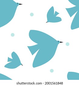 Patrón sin foco con pájaros azules sobre fondo blanco.