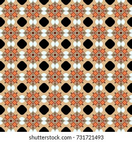 Seamless pattern in blue, black and yellow colors. Vector background with tiles and rhombus. Vector geometrical seamless ornament.