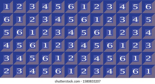 Seamless pattern of a blue board with random numbers on it. 3D effect.