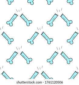 Seamless pattern of blue bones. Broken bones. Vector pattern. Suitable for Halloween decor.