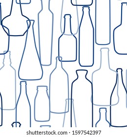 Seamless pattern with blue bottle silhouettes. Vector.