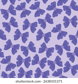 Seamless pattern of  blue  bows. Gift ribbons on checkered background. Coquette core cute trendy design. Design for wrapping paper, packaging, fabric, textile, home decor, gifts