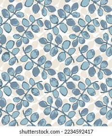 Seamless pattern with blue branches. modern abstract leaf background can be used for textile