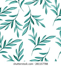 Seamless pattern with blue branches. Watercolor. Vector illustration
