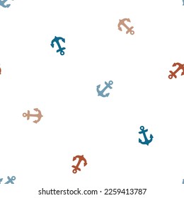 Seamless pattern with blue and brown anchors