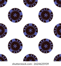 Seamless pattern with blue and brown casino chips on white background, perfect for gambling and betting related projects