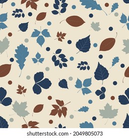 Seamless pattern in blue and brown leaves