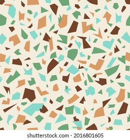Seamless pattern with blue and brown terrazzo design.