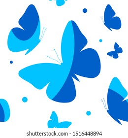 Seamless pattern with blue butterflies. Abstract butterflies. White background.
